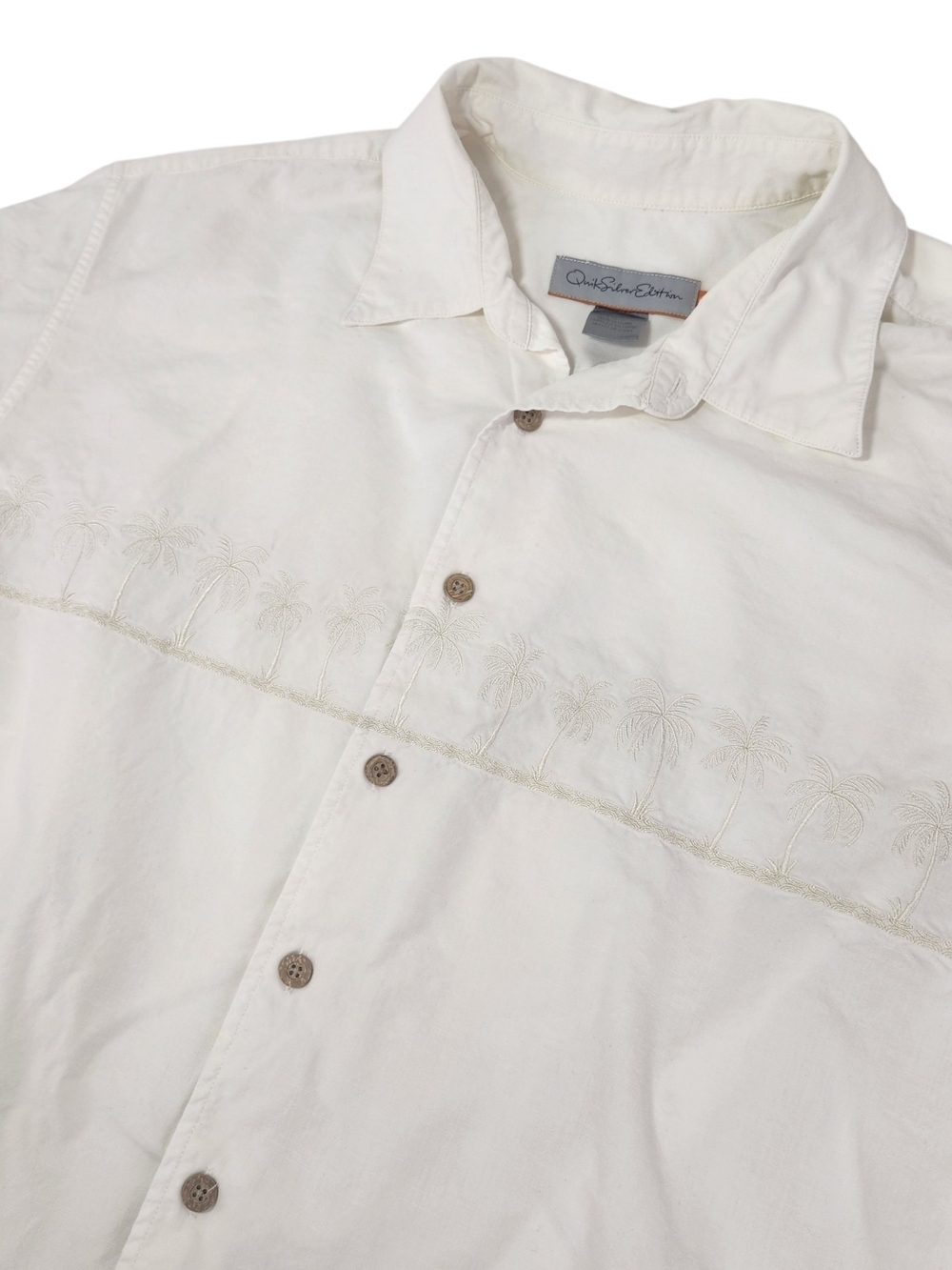 Quiksilver Edition White Resort Shirt Men's Large Palm Tree Embroidered Aloha - Picture 10 of 13